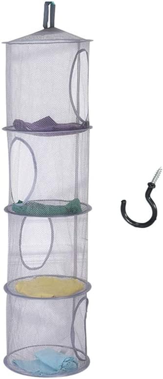 4 Tier Storage for Stuffed Animals,Storage Organizer,43.5 x12" Hanging Mesh Storage Basket with 2"Hooks,Folding Basket for Store Gloves,Shawls, Hats,Mittens, Attaches Easily to Any Rod -Grey