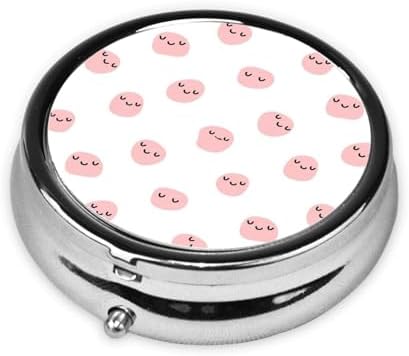 Compact Pill Case, Metal Round Holder for Supplements, Purse Pocket Organizer Travel Essential, Cute Pink Strawberry Cow Print