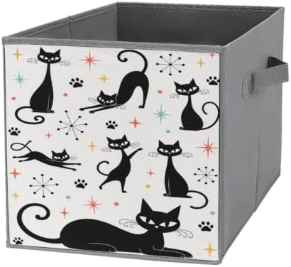 Black Cats And Stars Storage Bin with Handles, Oxford Fabric Foldable Storage Cube Organizer for Clothes, Towels, Bedroom, Living Room, Home Organization