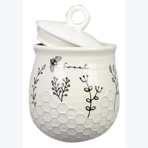 Young's Inc Honey Bee Ceramic Cookie Jar with Lid, Farmhouse Kitchen Storage Canister for Cookies, Treats,Coffee,Tea,Snacks,7.8 Inch Sweet Bee Decor Rustic Kitchen Container