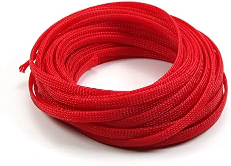 Othmro 32.8ft Length Expandable PET Flexible Braided Cable Sleeves 0.23in Width Wire Loom Sleeving and Organizers Flexible Wire Mesh Sleeves for TV Audio PC Computer Cords from Pet Chewing Red