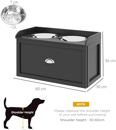 Dog Food Storage Cabinet with Elevated Bowls Black Pet Feeding Station Organizer