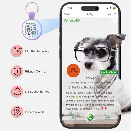 QR Code Tag, Modifiable Online Profile Page, Multiple Emergency Contact, Silent Silicone, Lightweight, No Jinging, Collar Accessories, Personalized Cat Tag (Small Breeds - 1", Purple)