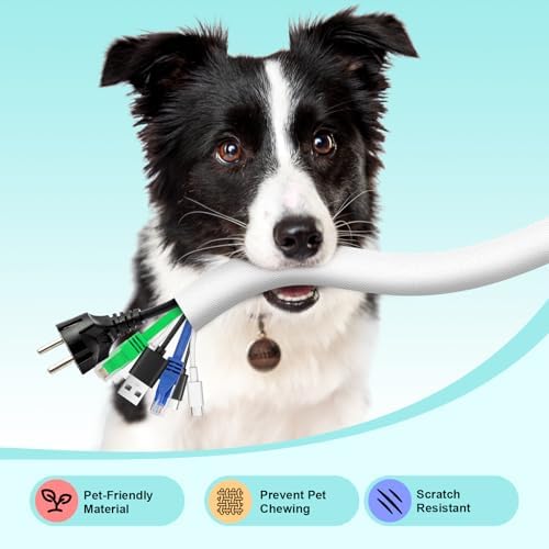 AGPTEK Cable Sleeve, 20ft - 4/5 inch Dog Cat Cord Protector for Pets, White