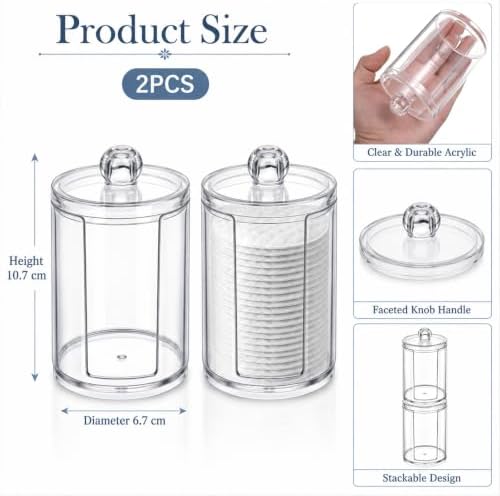 2 Pcs Cotton Round Holder with Lid Plastic Pad Dispenser | Clear Makeup Remover Pads Container, Storage Organizer for Bathroom Vanity, Plastic Jar, for Makeup Remover Pads