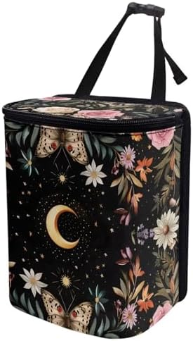 Daisy Moon Print Cars Trash Can with Lid Car Garbage Can Car Waste Basket, Leak-Proof Cars Trash Bin, Van Truck Trash Hanging Sedan Accessories Interior Organizer Bag