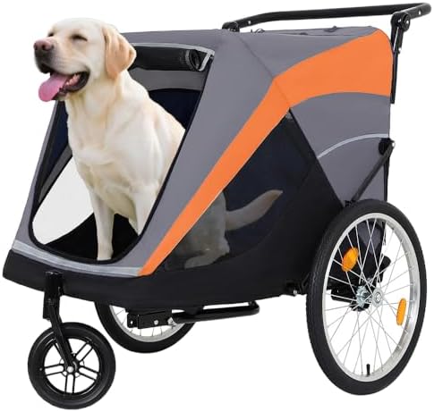 Pet Bike Trailer and Push Cart for Medium Large Dogs – Converts in Seconds, Holds Up to 100 Lbs, All-Terrain Wheels with Quick Release