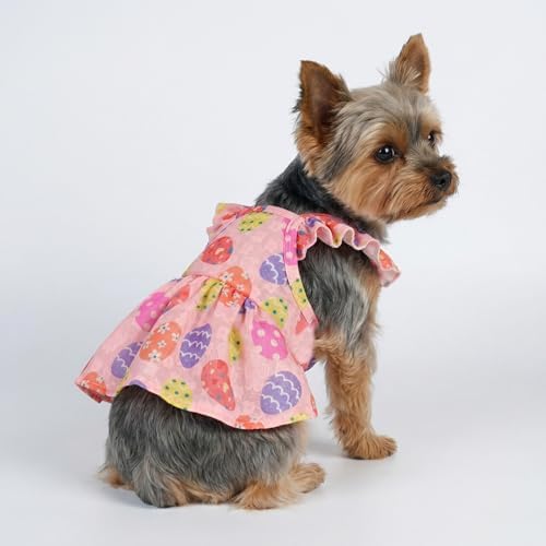 Fitwarm Easter Egg Dog Dress, Holiday Dog Clothes for Small Dogs Girl, Pet Easter Outfit, Pink, Yellow, Purple, Medium