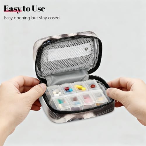 Weekly Pill Organizer Travel Size Bag with Removable 7 Day Pill Box Portable Vitamin Case Purse with Zipper,Raccoon Light Blue Bow