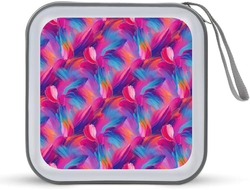 Protective DVD Case Holder Purple Rainbow, 40-Capacity Hard Plastic Binder with Zipper, Portable CD Organizer for Car Home