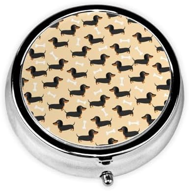 Compact Pill Case, Metal Round Holder for Supplements, Purse Pocket Organizer Travel Essential, Wiener Dog Doxie Dachshund Weiner Dog Pet Dogs