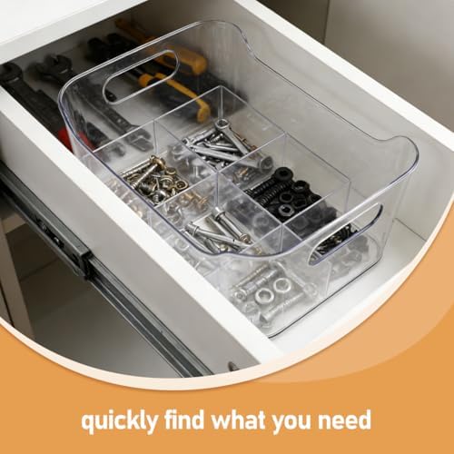 NUOBESTY 6 Pack Clear Plastic Storage Bins, Pantry Organizers and Storage with Built-in Handles, Clear Organizer Containers for Kitchen, Freezer, Cabinet, Bathroom and Under Sink