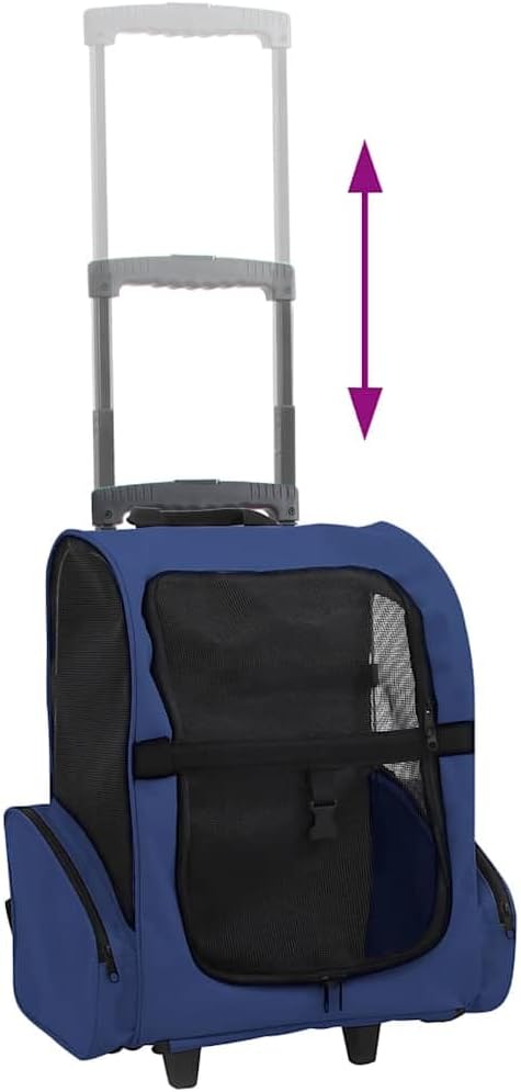 Foldable Pet Trolley for Small Dogs and Cats, Portable Rolling Pet Carrier with Mesh Windows and Storage Pockets, Blue