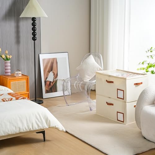 INSTY 1 Pack Shoe Organizer for Closet, Shoe Storage Organizer, Adjustable Dividers for Shoe Storage, Fabric Shoe Storage Bins with Clear Cover, Beige