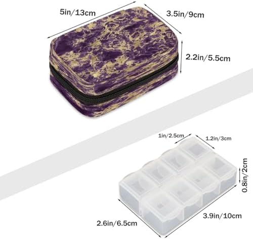 Pill Organizer Box Purple and Gold 7-Day Weekly Medicine Pill Case Travel Pill Container Portable Pill Holder Storage Purse Bag Small Compact Size for Vitamin Supplement Birth Control
