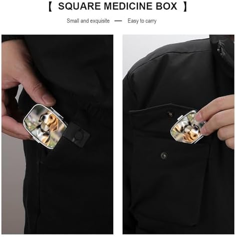 Metal Pill Box with Mirror - 2 Compartment Travel Pill Case for Purse Portable Pillbox Compact Vitamin Container Ovely Pet Dog Beagle Medicine Organizer for Fish Oil & Supplement