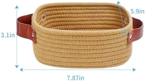 ABenkle Small Storage Basket, Mini Rope Woven Baskets, Cute Shelf Closet Storage Organizer, Boho Decorative Toy Bin for Nursery, Living Room, Spa, Empty Gift Basket - XS, Brown