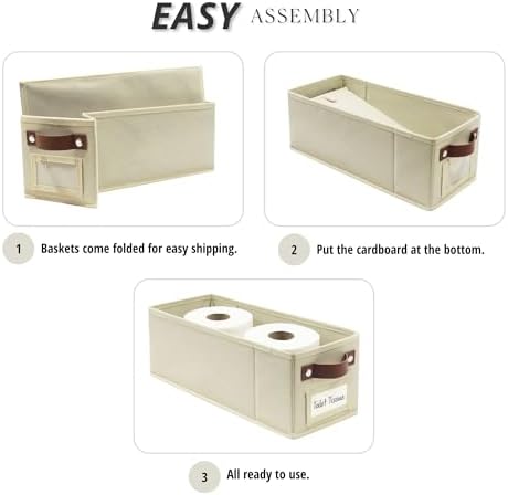 DECOMOMO Narrow Storage Bins, Small Basket with Handles (Beige, 4 Pack)