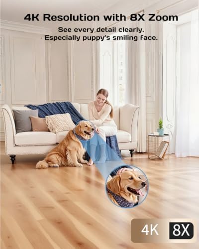 VIMTAG 4K 8MP Pan/Tilt Indoor Camera for Pet/Dog/Cat/Baby/Nanny/Home Security with Phone APP, Motion Tracking, Night Vision, 2-Way Audio, AI Detection, 5G/2.4GHz WiFi, Cloud & SD Card, Works w/Alexa