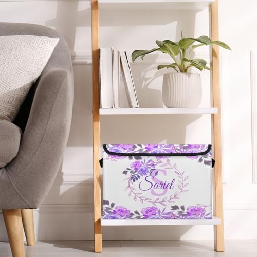 Purple Storage Bin with Lid Personalized Storage Baskets for Organizing Foldable Closet Organizers with Handles,Cute Basket for Boys Girls for Clothes Blanket Pet Dog Toy Basket Storage (1 Pack)