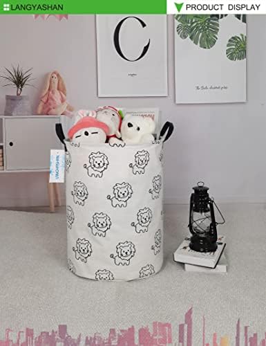 Round Laundry Basket Collapsible Storage Hamper Organizer Lion | Waterproof Canvas Foldable Baskets with sturdy Handles Multi-scene Organizer for Home Play Bedroom Gift Bin