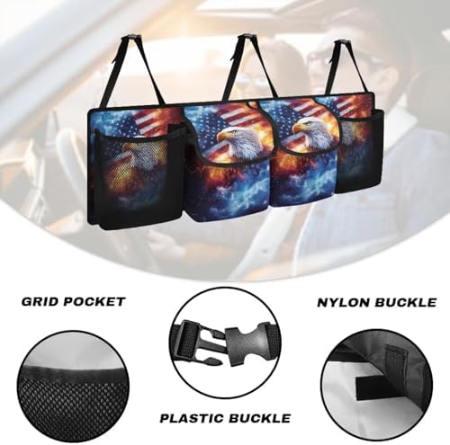 Eagle American Flag Hanging Car Trunk Organizer Car Back Seat Storage Bag Auto Cargo Bag Collapsible Auto Interior Accessories for Sedans SUV Jeep Trucks MPV Van