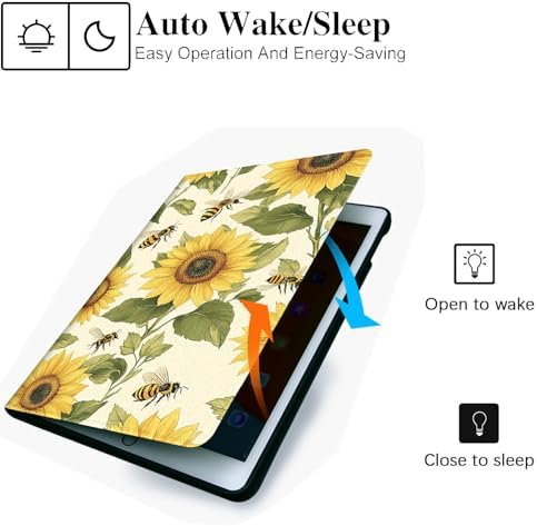 for Microsoft Surface Go 4/3/2/1-10.5" 2021 Tablet Case,Auto Wake/Sleep,Adjustable Stand Protective Cover - Sunflower Bee