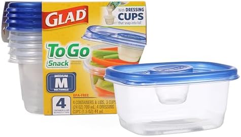 Glad GladWare To-Go Medium Rectangle Snack Containers, 24 Oz, 4 Count | BPA-free plastic, tight seal, microwave and dishwasher safe, meal prep and lunches