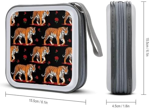 Portable Hard Shell DVD Storage Animal Print Tigers, 40-Disc Binder with Carry Strap, Protective Case for Movies Music Travel