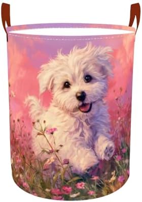 Laundry Basket 15.7x19.7 in Cute Puppy Floral Hamper for Bedroom