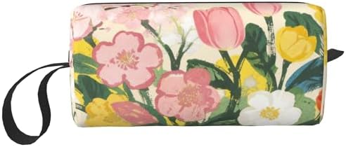 Spring Floral Bouquet Makeup Bag for Women with Wrist Strap | Durable 600D Oxford Fabric Cosmetic Organizer,Compact Travel Pouch with Handle for Gym & Daily Use