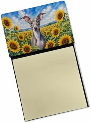 Caroline's Treasures Italian Greyhound in Sunflowers Watercolor Sticky Note Holder Refillable Dispenser Desk Accessory 3x3 Pad Gift