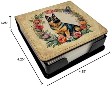 Caroline's Treasures German Shepherd and Flowers PU Leather Note Paper Holder with Artist-Designed Cover, Desk Accessory, Office Gift