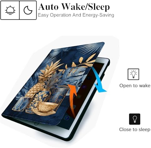 for Microsoft Surface Go 4/3/2/1-10.5" 2021 Tablet Case,Auto Wake/Sleep,Adjustable Stand Protective Cover - Golden Pineapple Blue
