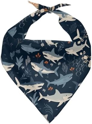 Howilath Cute Shark Floral Dog Birthday Bandana, Double Sided Triangle Dog Bandanas for Small to Large Dogs, Cats, Pets
