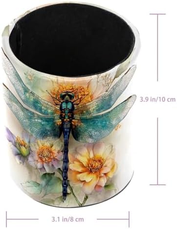 Faux Leather Pen Holder for Desk, Pencil Organizer Dragonfly Pen Cup Desk Decor Makeup Brush Holder Storage for Office Home