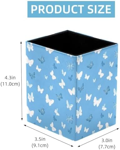 Butterflies Pen Holder for Desk Decor, Rectangular PVC Leather Pencil Cup for Desk Pen Organizer, Makeup Brush Holder for School, Home, Office