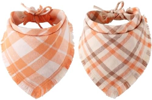 Fall Dog Bandana Autumn Thanksgiving Plaid Reversible Triangle Bibs Scarf