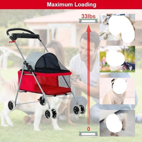 Stress Free Pet Stroller for Medium Small Dogs 4 Wheels Folding Portable Cat Dog with Cup Holders Removable Liner Easy to Carry(B)