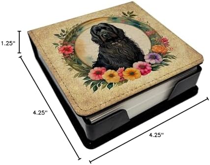 Caroline's Treasures Briard and Flowers PU Leather Note Paper Holder with Artist-Designed Cover, Desk Accessory, Office Gift