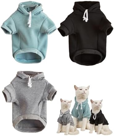 QWINEE Basic Dog Hoodie Sweatshirt Puppy Sweater Warm Cat Costumes Pet Clothes for Chihuahua Puppy Kitten Small Medium Dogs Black Green and Grey Large