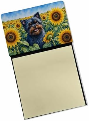 Caroline's Treasures Affenpinscher in Sunflowers Watercolor Sticky Note Holder Refillable Dispenser Desk Accessory 3x3 Pad Gift