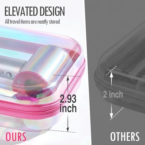Clear Hard Shell Zipper Cases, 2 Pack, Iridescent | Water-resistant, crush-resistant PET shell protects toiletries, cosmetics, electronics, toys & baby items for travel and home