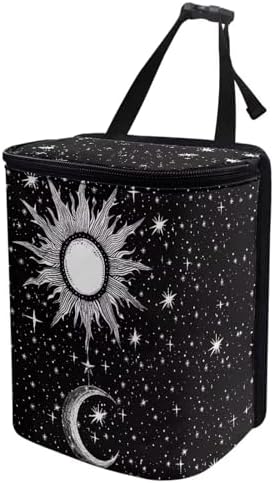 DISNIMO Sun and Moon Hanging Car Trash Can Black Car Garbage Storage Bag with Lid Auto Rubbish Bin Leak-Proof Cars Trash Can Portable Organizer for Men Women Keeps Automobile Trucks SUV Clean