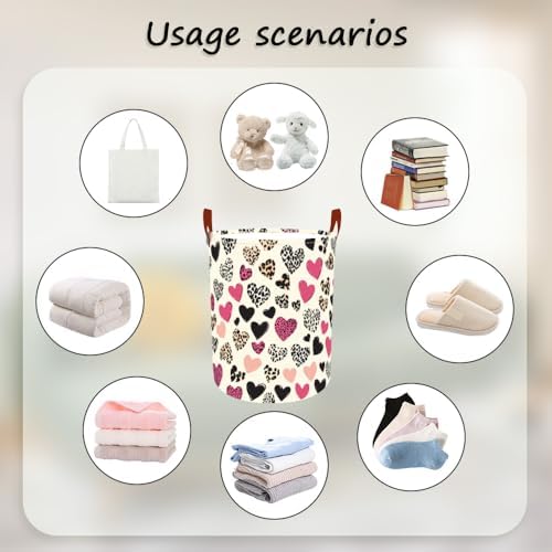 Laundry Basket 15.7x19.7 in Pink Leopard Heart Hamper for Bedroom
