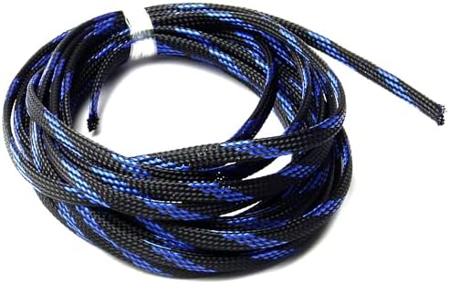 Jutagoss PET Expandable Braided Cable Sleeve, 16.4ft - 1/4 inch Black Blue Cable Management Sleeve, Wire Loom Tube Cord Protector for USB Cable, Power Cord, Audio Video and More, 1Pc