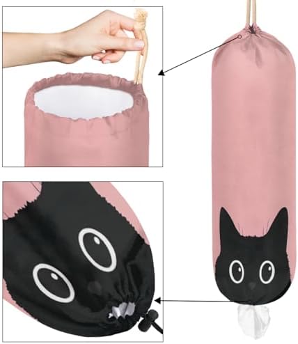 Pardick Plastic Bag Holder, Cute Pinks Cat Grocery Bag Holder for Shopping Bags, Wall Mount Plastic Bag Storage Organizer Dispenser, Storage Holder for Home Kitchen Camper,A-14