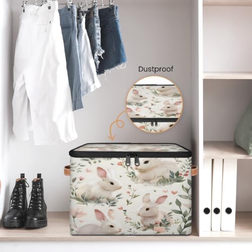 Spring Easter Bunny Storage Box with Zipper Lid | Collapsible, Fabric, Storage Bin, Handle, Large, Closet Organizer, Containers, Bedroom, Home, Cute Rabbit Floral