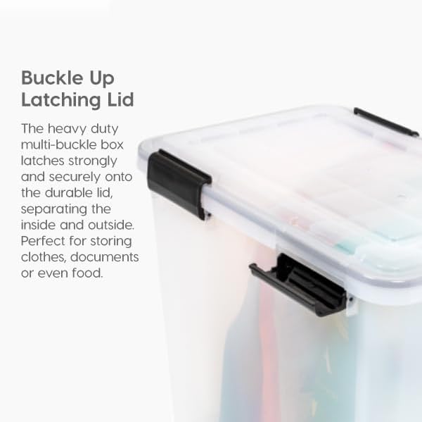 IRIS USA WeatherPro Storage Bins with Lids, 47 Qt, Gasket Seal, 2 Pack | Airtight gasket helps protect clothing, shoes, crafts, keepsakes, and household supplies from moisture and dust.