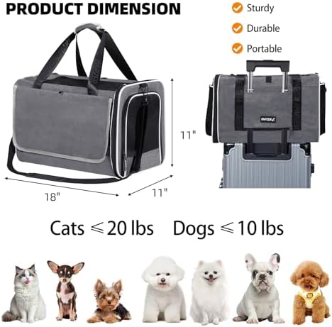 Cat Carrier for Travel, Soft-Sided, Top Loading, Privacy Curtain, to 20 lbs | Medium Pet Carry Bag Nervous Cat, Vet Visits Car Transport, Luggage Sleeve Suitcase Attachable Small Puppy Crate Kennel Grey